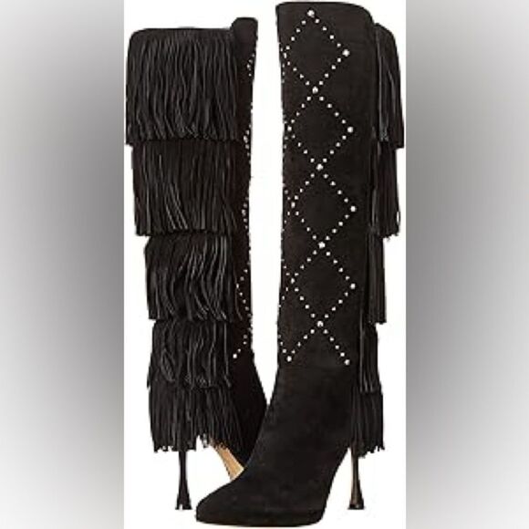 Vince Camuto Women's Panaryaz Fringe Embellished Knee High Boot 8 - Picture 1 of 8